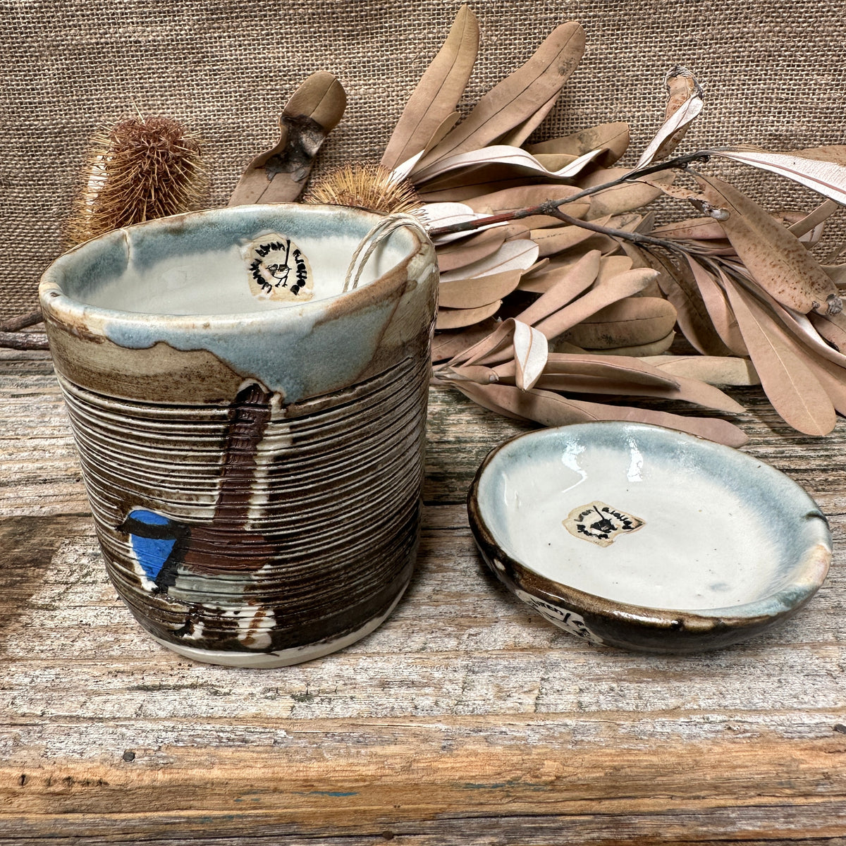 Mug + Biscuit Plate.. Wonky Wren Pottery